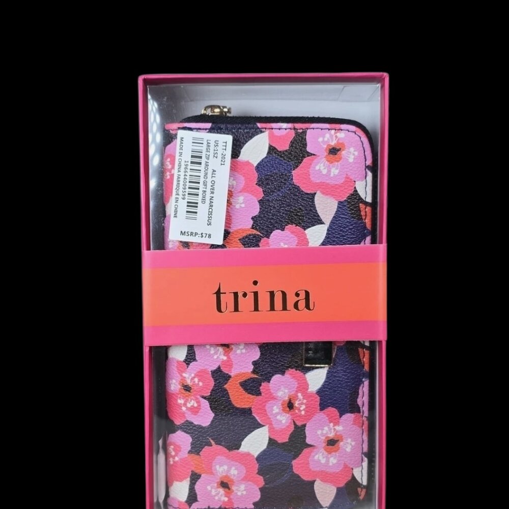 Trina Turk Large Floral Vegan Leather Zip Wallet "All Over Narcissus" - Picture 6 of 8